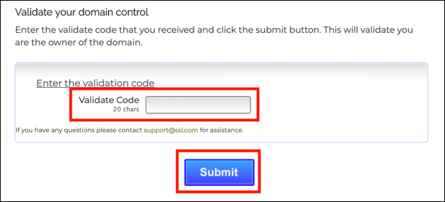 enter validation code