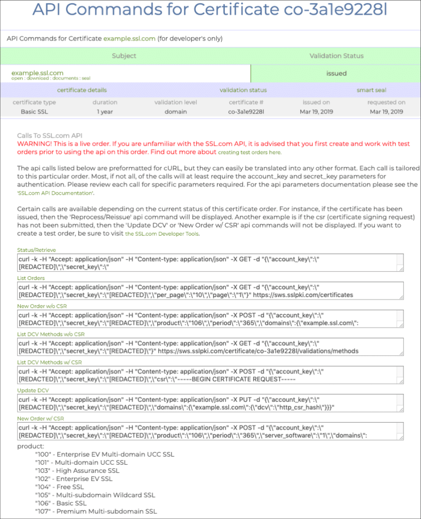 Pregenerated API Calls to Automate Certificate Management - SSL.com