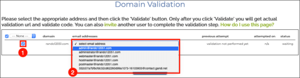 choose email address for validation
