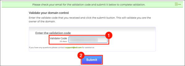 Submit validation code