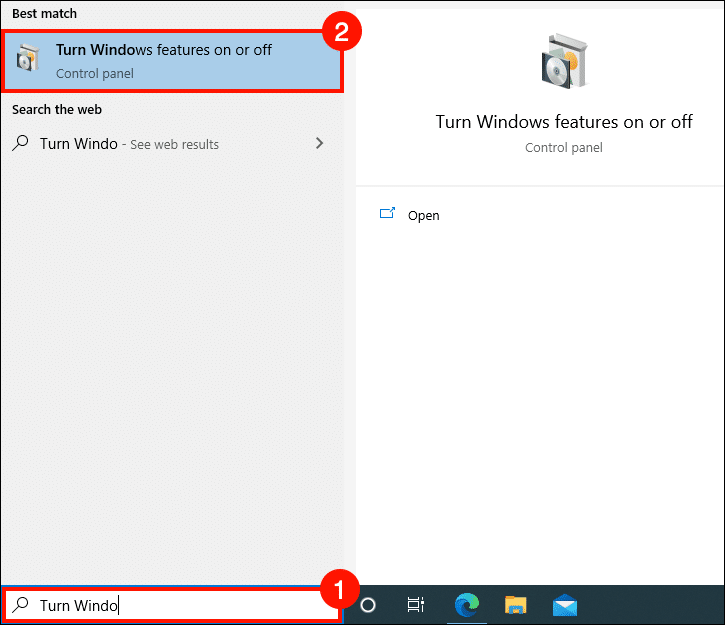 Turn windows features on or off