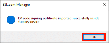 certificate successfully imported