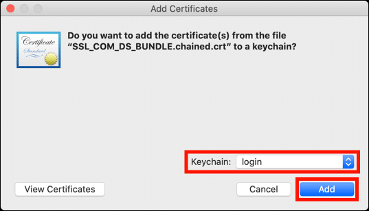 Add certificates to login keychain