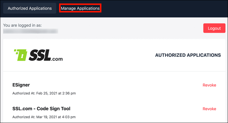 Manage Applications tab